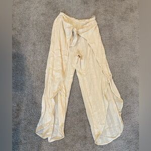 Mahina Flowy Cream Women's Pants with Tie Front